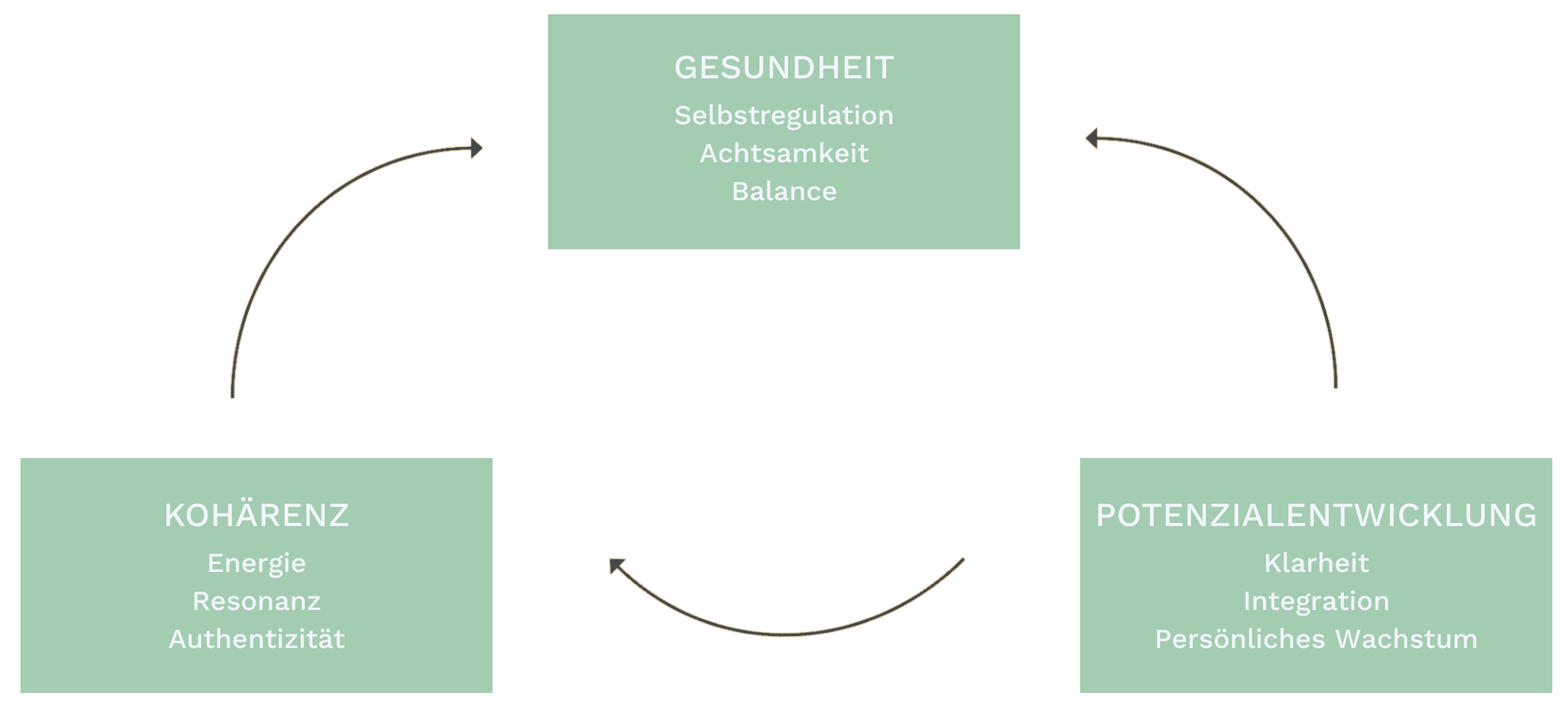 Darstellung der 3 Hauptwerte Gesundheit, Kohärenz, Potenzialentwicklung